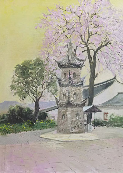 张鸿然作品13 油画《文昌春晓》50X70cm 2021年